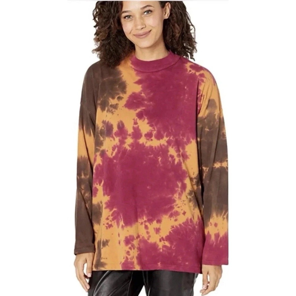 We The Free Be Free Tee Womens Large French Roast Tie Dye Long Sleeve Oversized